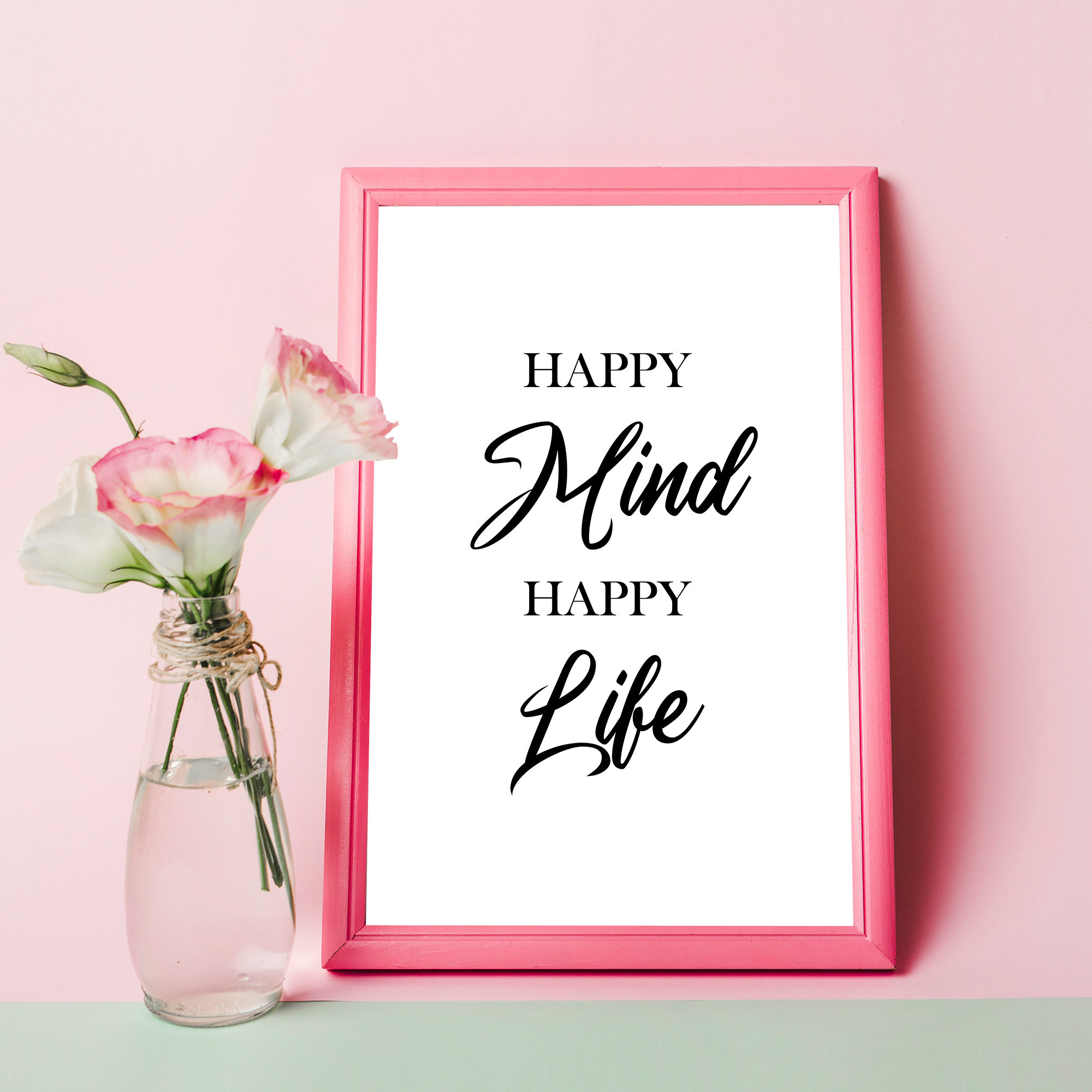 Happy Mind Happy Life Motivational Print Positivity Print Etsy