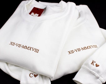 Embroidered Date Crewneck: Couples Matching Anniversary Sweater