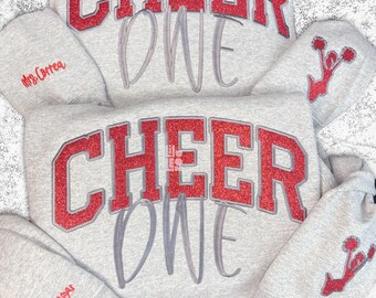 Cheer Dance Mom Sweaters, Personalized Cheerleader Glitter Sweatshirt, Crewneck Sweater with Embroidery Cheer Fan