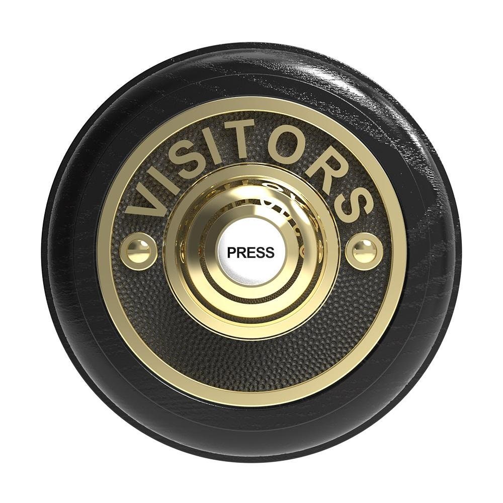 Traditional Round Wireless Doorbell VISITORS in Black Ash and Brass Etsy