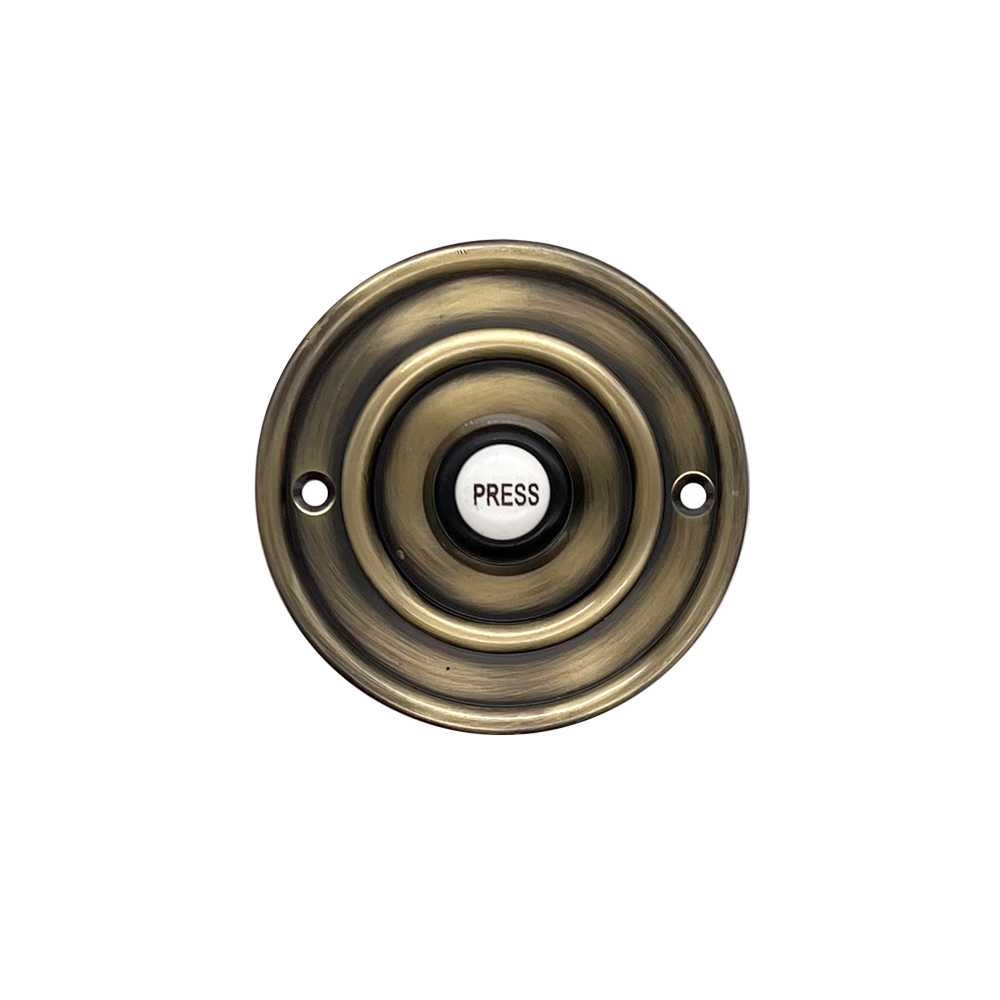 Traditional Wired Doorbell Push Button, in Antique Brass with porcelain press