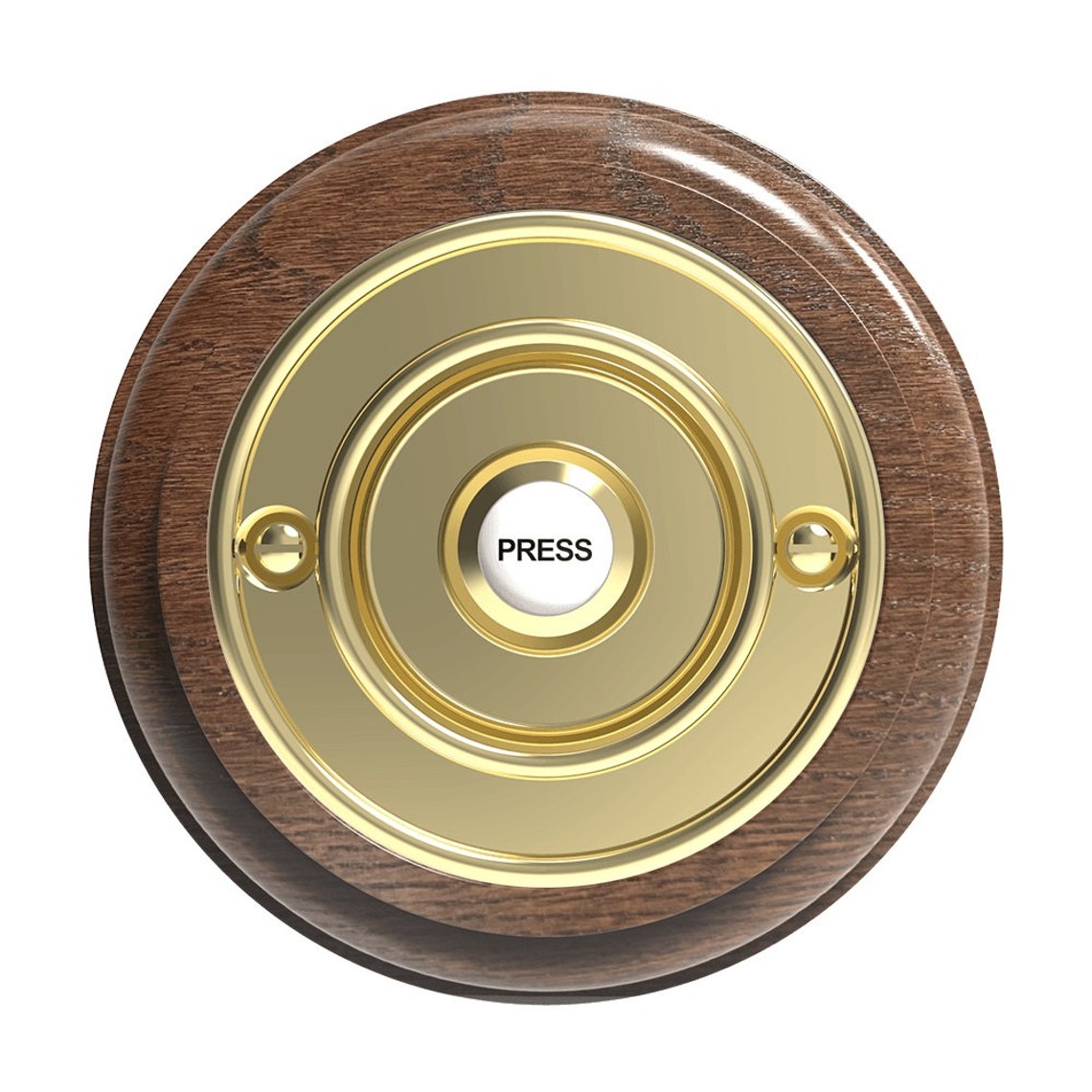 Traditional High Quality Round Wireless Doorbell in Tudor Oak and Brass ...