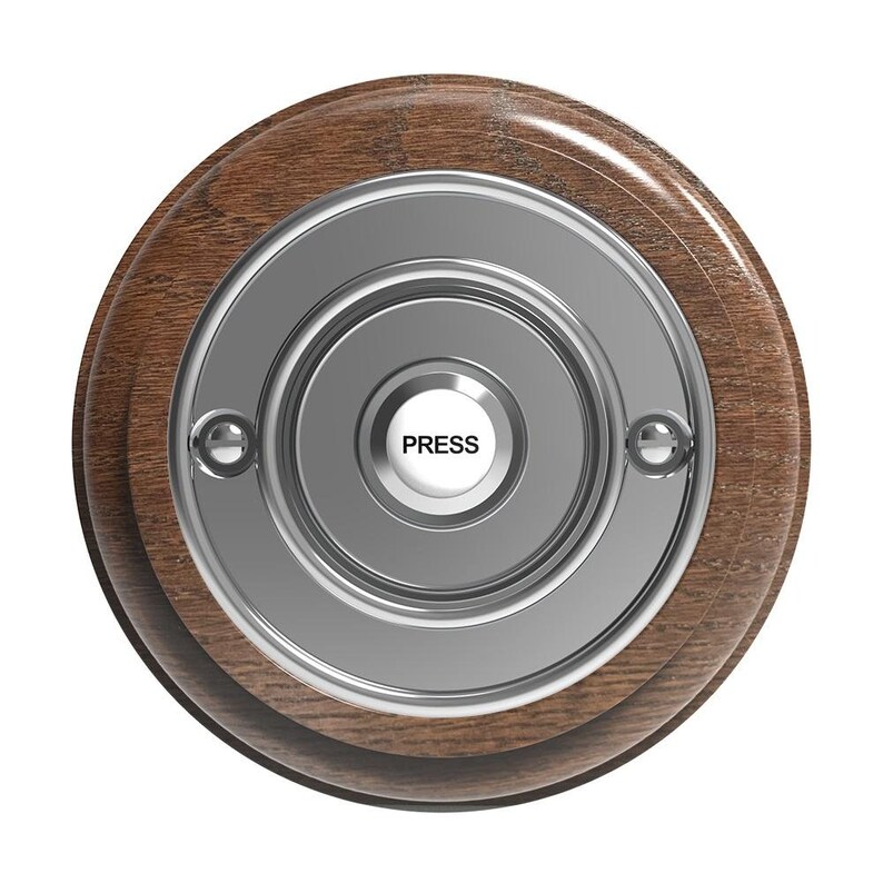 Traditional Round Wired Doorbell in Tudor Oak and Chrome Etsy