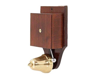 Zamel Wired Wall Mounted Retro Striker Doorbell, brass bell on a dark stained wood case