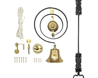 Butlers Bell Kit mit schwarzem Eisen Griff & Nylonschnur - Messing