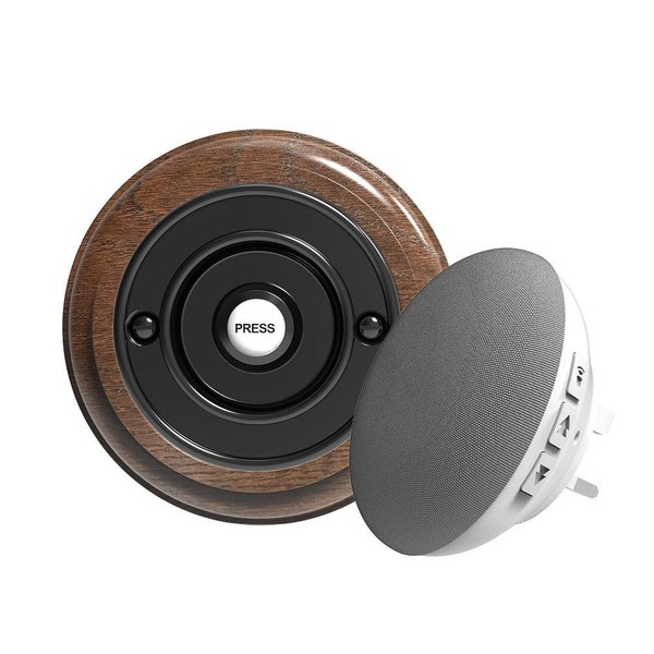 Traditional Round Wireless Doorbell in Tudor Oak and Black
