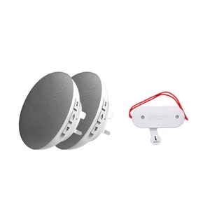 May include: Two white and gray plug-in doorbells with a white doorbell button with red pull cord.