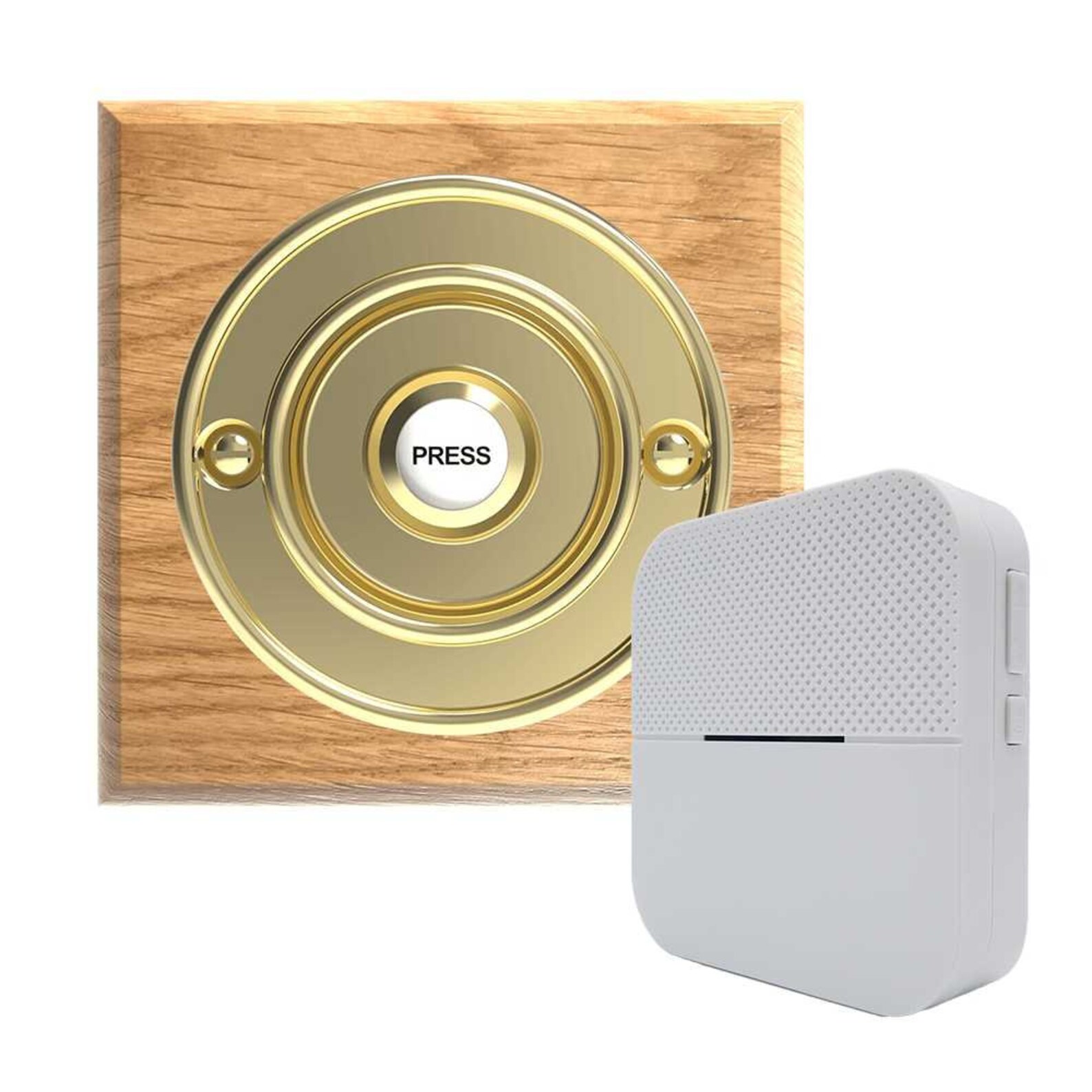 Traditional Square Wireless Doorbell in Honey Oak and Brass Etsy UK
