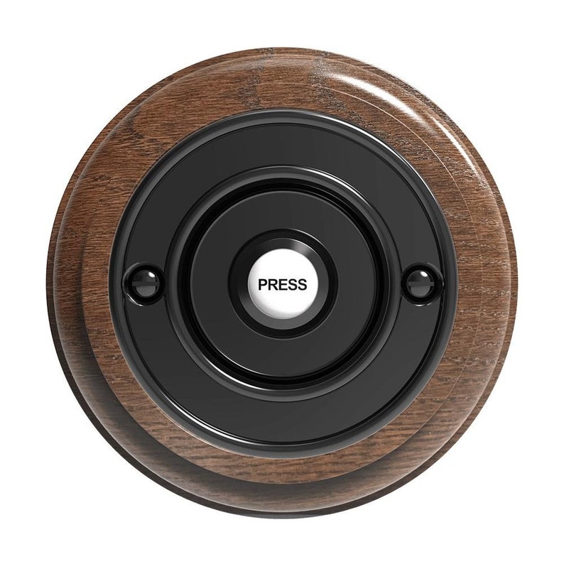 Traditional Round Wired Doorbell in Tudor Oak and Black Etsy