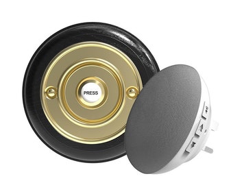 Traditional High Quality Round Wireless Doorbell in Black Ash and Brass