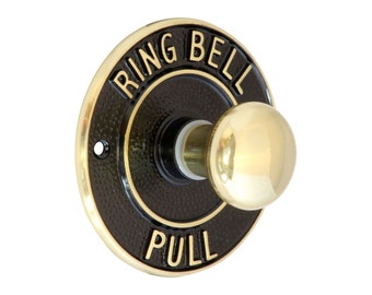 Round Embossed Brass Butlers Bell Additional Pull Handle