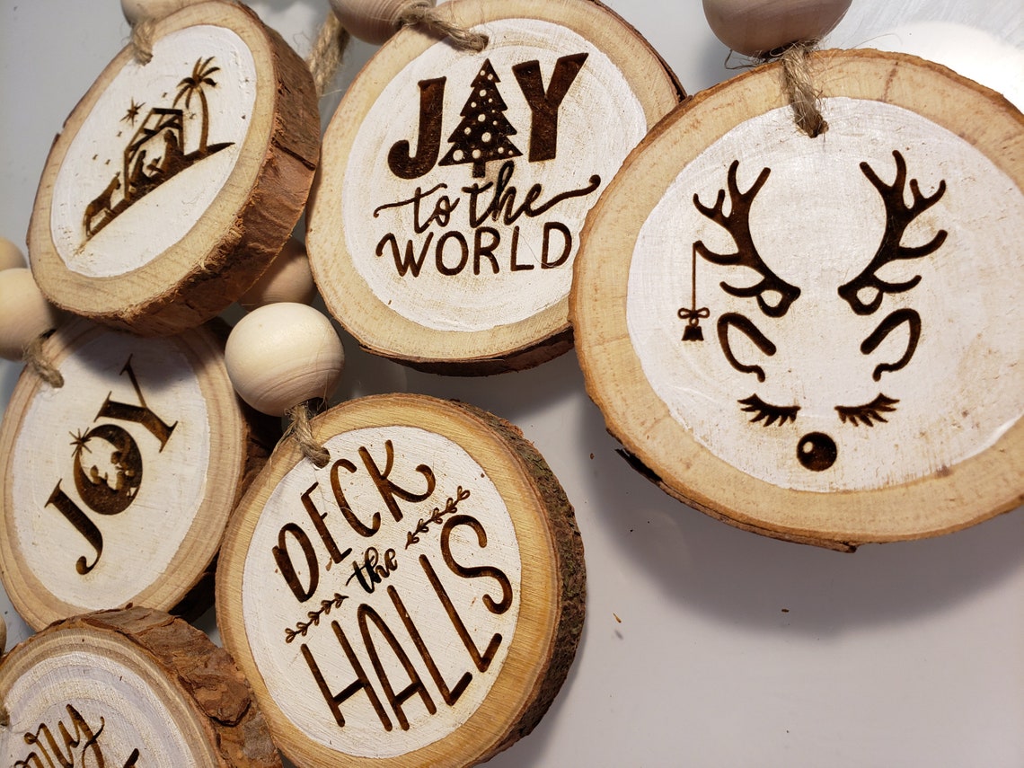 Cute Wood Slice Laser Engraved Christmas Ornaments Etsy