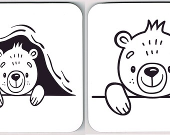 Peeping Bear Coasters, Cute Bear Coasters, Peeping Bear Image Coasters