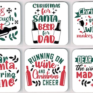 Funny Christmas Quote Coasters, Xmas Fun Quotes Coasters, Comical Christmas Quote Secret Santa Coaster