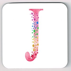 Alphabet Rainbow Colores Carta de Diseño J Coaster, Pink Rainbow Design Letter J Coaster