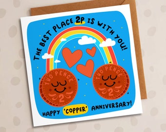 The Best Place 2p, Copper Wedding Anniversary, Romantic, 7th Anniversary, Love Card, Cute Card, Funny Card, For Him, For Her