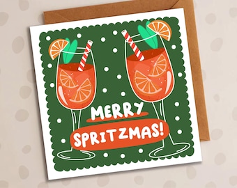 Merry Spritzmas Card, Spritz Cocktail Christmas, Italian Birthday Card, Prosecco Card, Mum, Sis, Aunt, Cousin, Niece, Cute Card