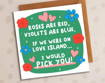 Funny Island Valentine's Card, Roses Are Red, Love You, I Would Pick You, Girlfriend, Boyfriend, Husband, Wife