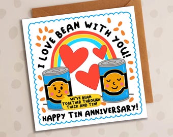 I Love Bean With You, Tin Wedding Anniversary, Through Thick And Thin, 10th Anniversary, Love Card, Cute Card, Funny Card, For Him, For Her