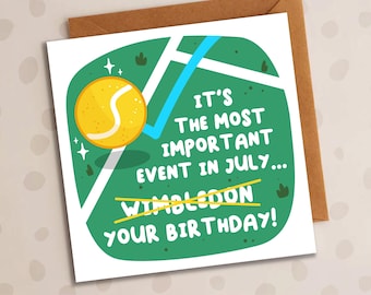 Most Important Day In July, Wimbledon Birthday Card, Tennis Birthday Card, Sport, Tennis Balls, Friend, Brother, Sister, Him, Her