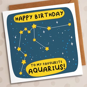 Favourite Aquarius Birthday Card, Star Sign, Aquarius, January, February, Birthday, Sister, Brother, Dad, Mum, Husband, Wife