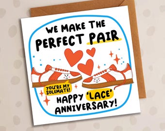 Funny 13th Lace Anniversary Card, Perfect Pair, Shoes, Trainers, Romantic Card, Girlfriend, Boyfriend, Husband, Wife