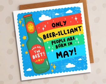 Beer Birthday Card, Beer-illiant, Born In May, Beer Card, Cute Card, Funny Card, Brother, Son, Dad, Uncle, Cousin, Nephew, Friend