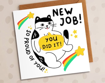 Funny New Job Card, Proud Of You, Cat, Congratulations, Congrats, New Job, Cat, Cute, Funny, For Him, For Her
