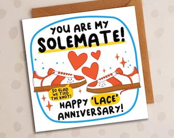 Funny 13th Lace Anniversary Card, Solemates, Tied The Knot, Shoes, Trainers, Romantic Card, Girlfriend, Boyfriend, Husband, Wife