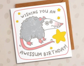 Opossum Birthday Card, Wishing You An Awessum Birthday, Cute Possum Card, Funny Card, For Him, For Her