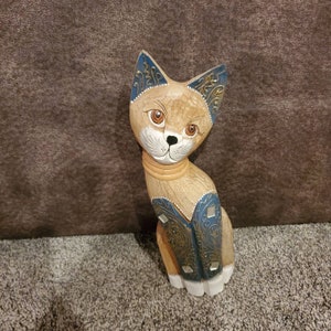 Beautiful Hand Made Wooden Cat