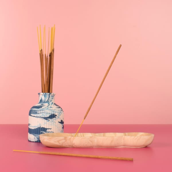 Porta incienso efecto mármol beige