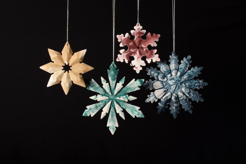 Christmas Tree Decorations / Christmas Ornaments / Jesmonite Christmas Decor / Snowflake Decoration / Baul Baul // Ilex Studios Co. image 1