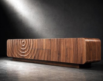 Mid Century Modern TV console, Japandi Low Profile Minimalist Media Cabinet