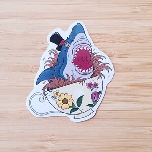 Gentleman Hai Sticker | Floral Hai Sticker | Süßer Hai Sticker | Hai Sticker | Teetasse Sticker