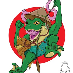 Arte de rana / Arte de rana linda / Rana japonesa / Estampado de rana / Tatuaje de rana