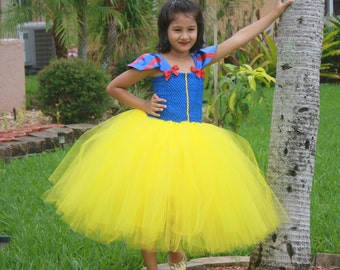 Girls Snow White Lined Tutu Dress, Blue and Yellow Tutu Dress, Tutu Dress, Girls Party Dress