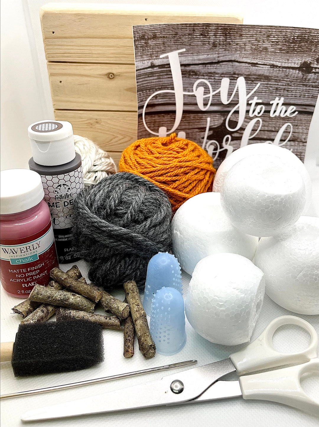 DIY Craft Kit 8075 - Wood Crate, Fall Yarn Pumpkins, Paint Christmas ...
