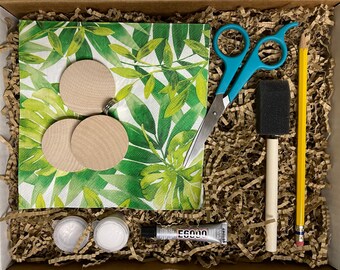 DIY Craft Kit 277 - Custom Wood Magnets, Paint, Set of 3, Decoupage, Boho, Easy Craft Kit