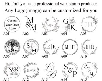 Custom Wedding Couples wax seal stamp kit , Any logo can be engraved , Personalised floral initial wax stamp kit for wedding / gift