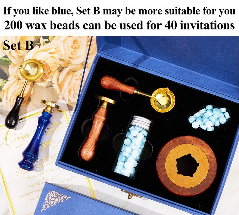 Custom Wedding Couples wax seal stamp kit , Any logo can be engraved , Personalised floral initial wax stamp kit for wedding / gift image 6