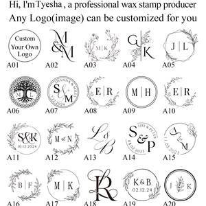 Custom wedding couples wax seal stamp kit , Custom Any Logo , Personalised floral & initial wax stamp kit for gifts , Wax stamp custom image 2