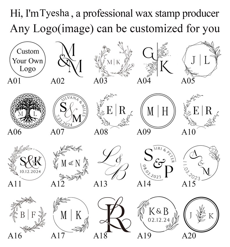 Custom wedding couples wax seal stamp kit , Custom Any Logo , Personalised floral & initial wax stamp kit for gifts , Wax stamp custom image 2