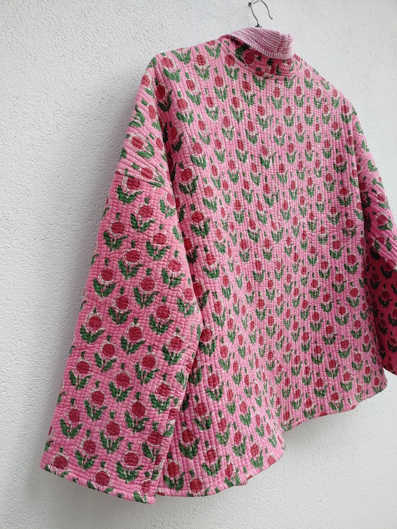 Cotton Quilted Jacket Women Wear Front Open Kimono Stripe Etsy