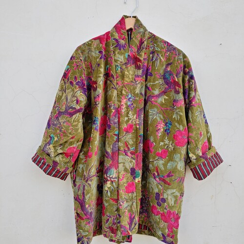 Indian Handmade Velvet Bird Kimono for Winter Bath Robe Gowon - Etsy