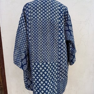 Handmade Indigo Patchwork Kantha Quilt Jacket Handblock Print Mid ...