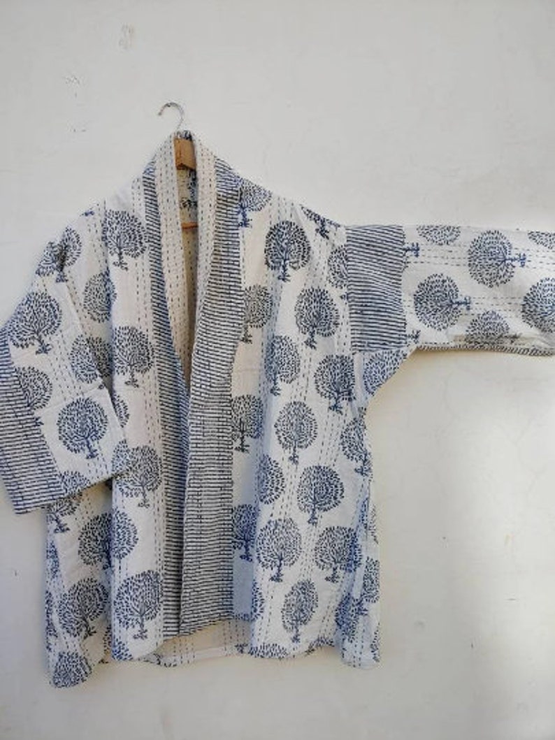 Handmade Kantha Quilt Jacket Handblock Print Mid Kimono Women - Etsy