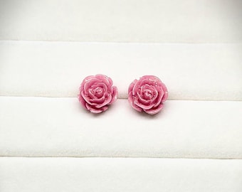 Pink Rose Stud Earrings