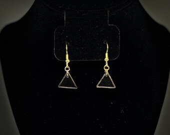 Black and Gold Triangle Dangle Earrings