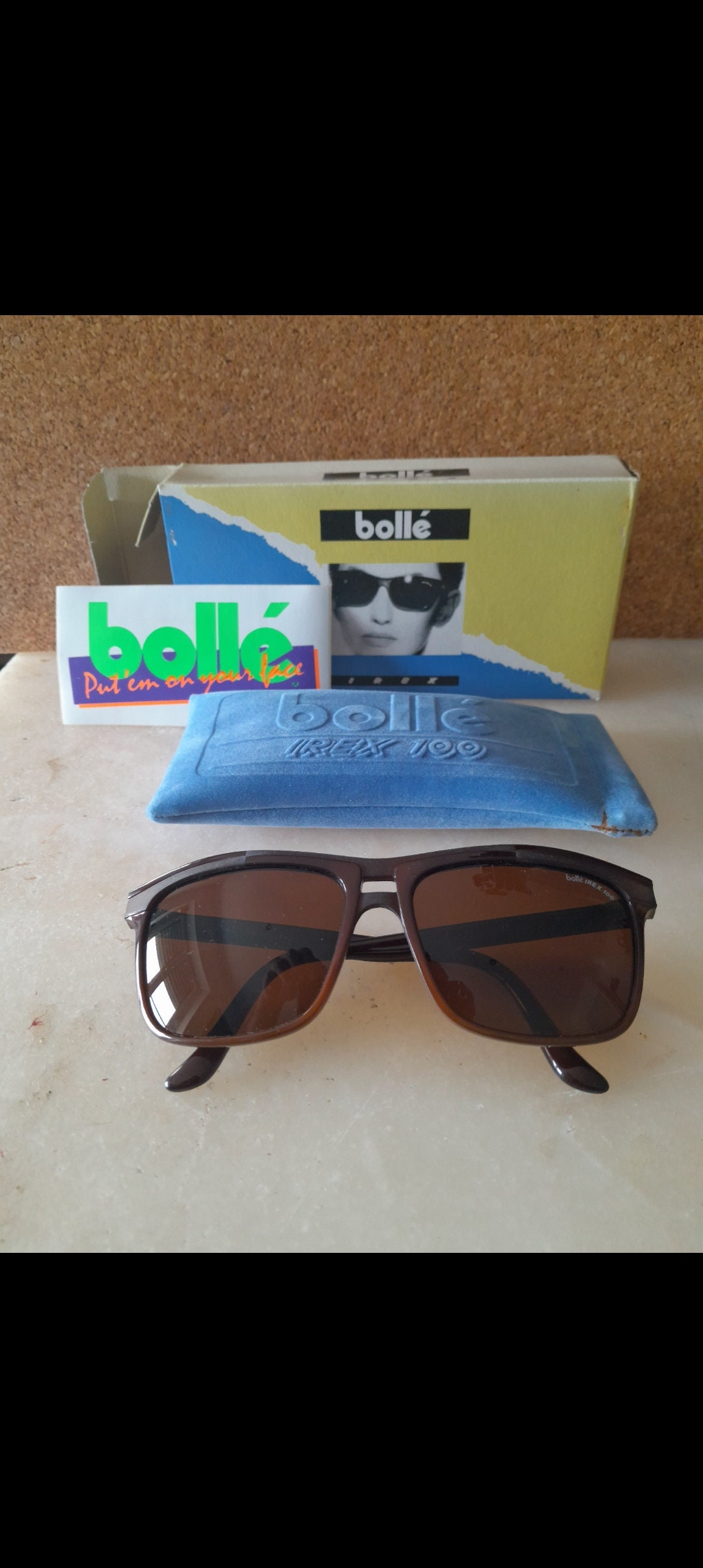Lunettes De Soleil Vintage Bollé Glacier Irex 100 - Style Aviateur - Monture Noire - Neuf Sans étiquette